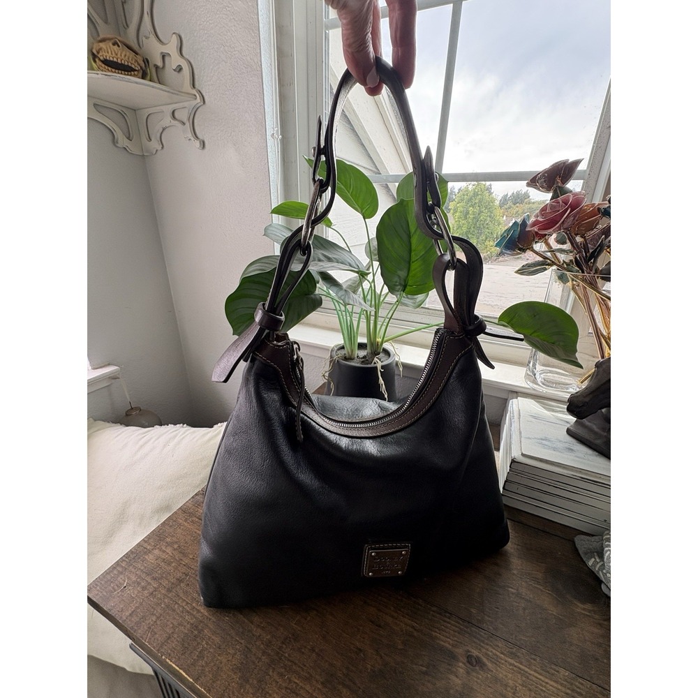 Dooney and Bourke Florentine Hobo Shoulder Bag Black Brown Leather